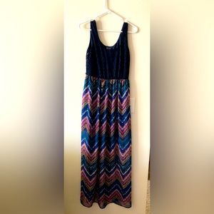 Lily Rose Blue and Purple Long Dress with Short Blue Dress Underneath Medium
